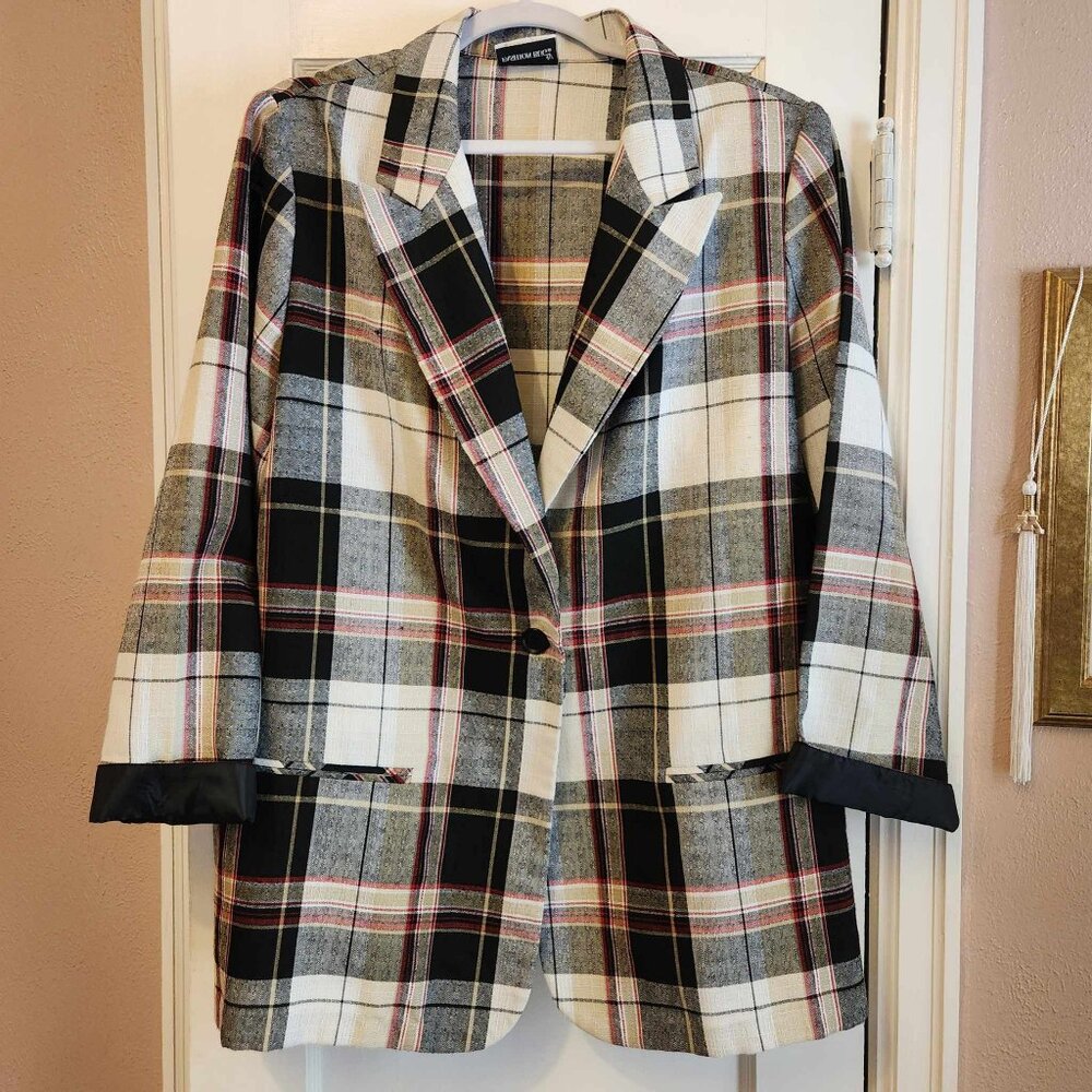 Vintage Black & White Plaid Blazer